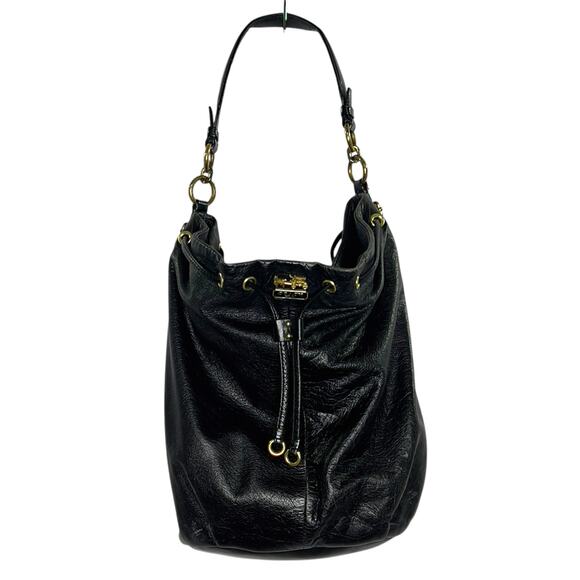 Coach Madison Marielle Leather Bucket Bag Black Drawstring *flaw - Picture 1 of 11